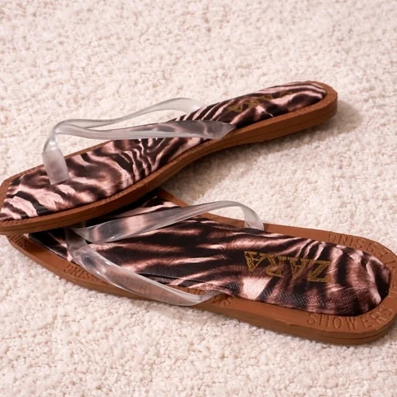 ZARA Zebra Print Flip Flop Sandals Clear Strap Thong Slides Size 41 / US 10 - Picture 4 of 6